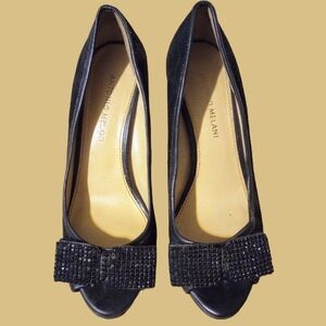 Antonio Melani Black Bow Tie Open Toe Heels